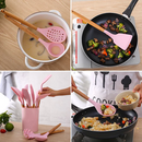 Kit Jogo de Cozinha Silicone, Utensílios e Copo Suporte para Cozinheiro Cabo de Madeira MasterChef