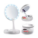 Espelho de Maquiagem com Aumento 10x – Dupla Luz LED, Organizador e USB